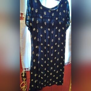 Navy Blue Sheer Dress with Floral Pattern
